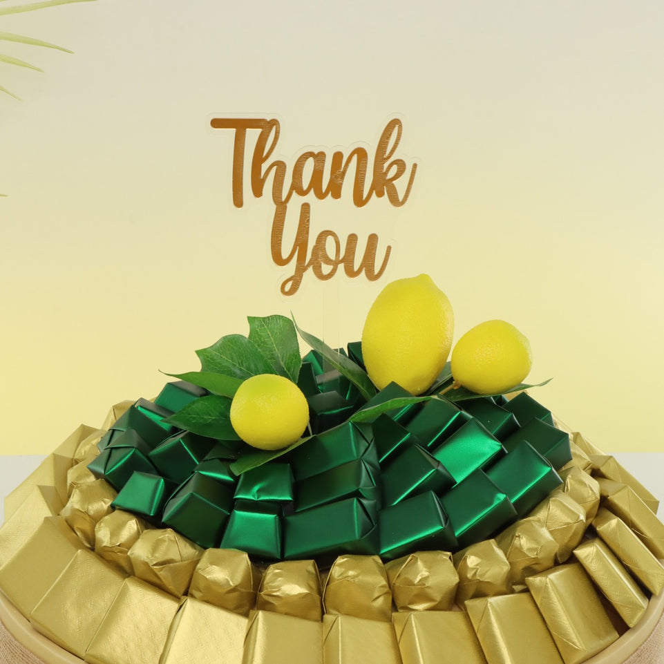 THANK YOU LEMON DECORATED CHOCOLATE LEATHER ROUND TRAY