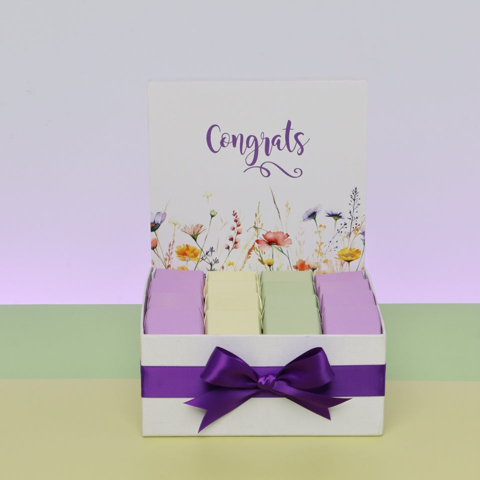 "CONGRATS" FLORAL DESIGNED CHOCOLATE MEDIUM HAMPER