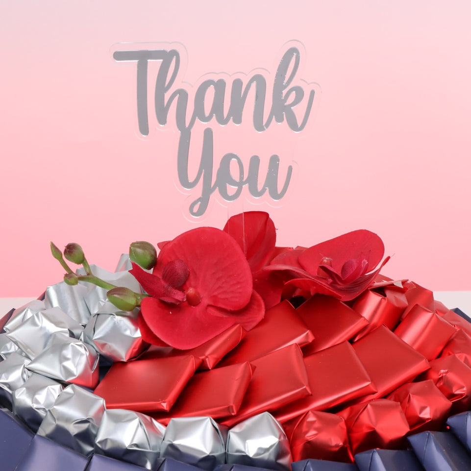 THANK YOU ORCHID DECORATED CHOCOLATE LEATHER ROUND TRAY