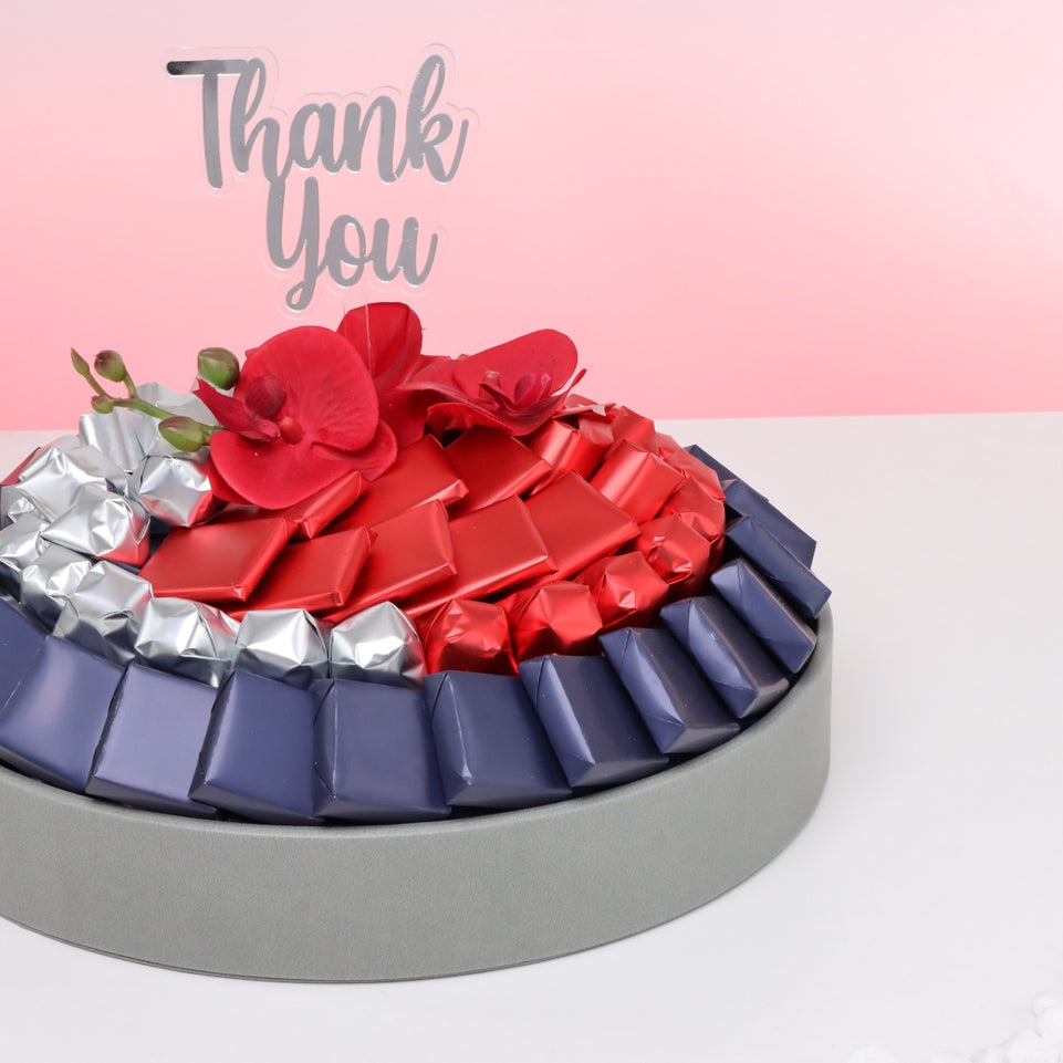 THANK YOU ORCHID DECORATED CHOCOLATE LEATHER ROUND TRAY