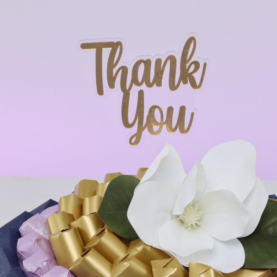 THANK YOU FLOWER DECORATED CHOCOLATE LEATHER ROUND TRAY