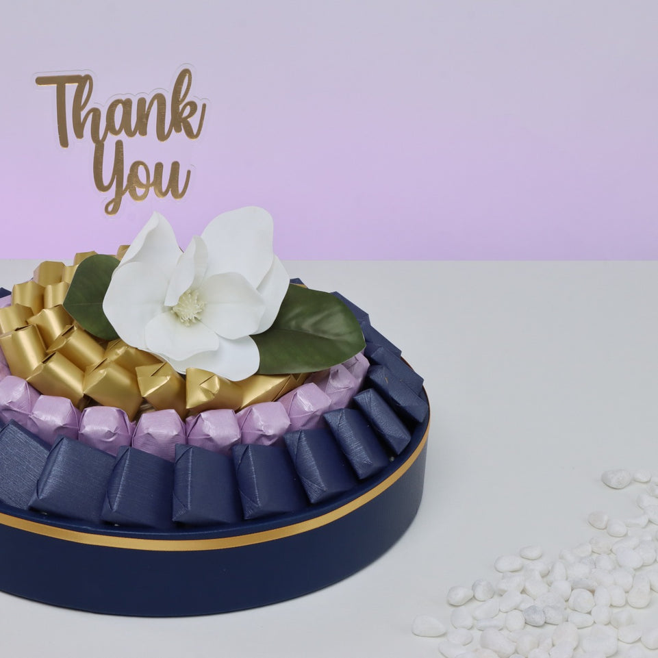 THANK YOU FLOWER DECORATED CHOCOLATE LEATHER ROUND TRAY