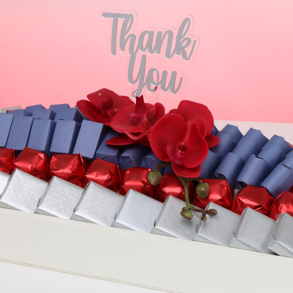 THANK YOU ORCHID DECORATED CHOCOLATE LEATHER TRAY