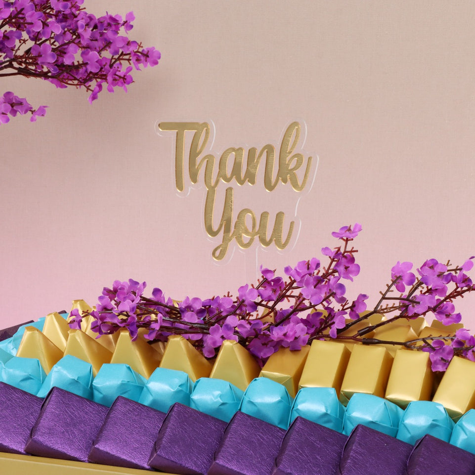 THANK YOU CHERRY BLOSSOM FLORAL DECORATED CHOCOLATE LEATHER TRAY