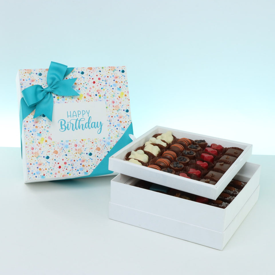 " HAPPY BIRTHDAY " PAINT SPLASH DESIGNED 2-LAYER CHOCOLATE HARD BOX