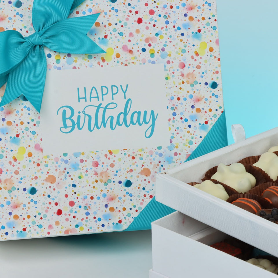 " HAPPY BIRTHDAY " PAINT SPLASH DESIGNED 2-LAYER CHOCOLATE HARD BOX