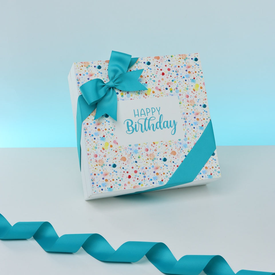 " HAPPY BIRTHDAY " PAINT SPLASH DESIGNED 25-PIECE CHOCOLATE HARD BOX