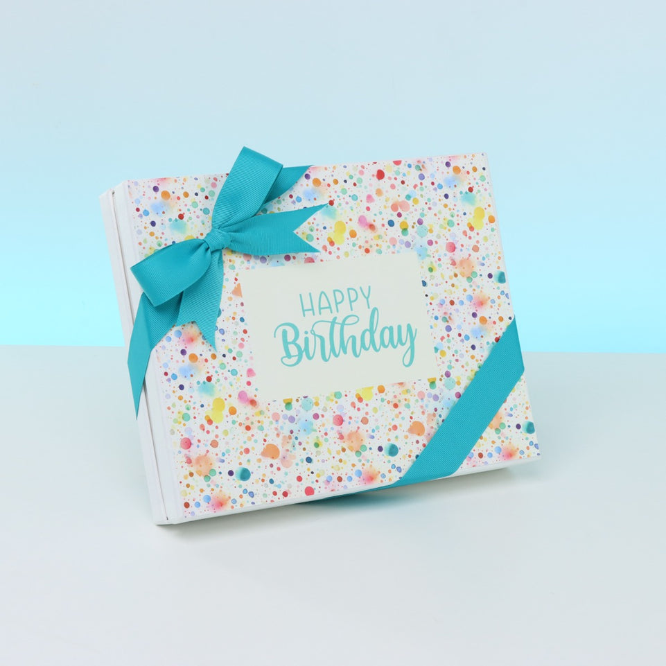 " HAPPY BIRTHDAY " PAINT SPLASH DESIGNED 20-PIECE CHOCOLATE HARD BOX