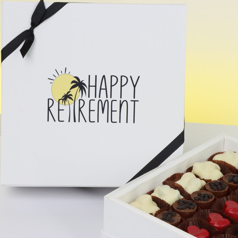 "HAPPY RETIREMENT" DESIGNED 2-LAYER CHOCOLATE HARD BOX