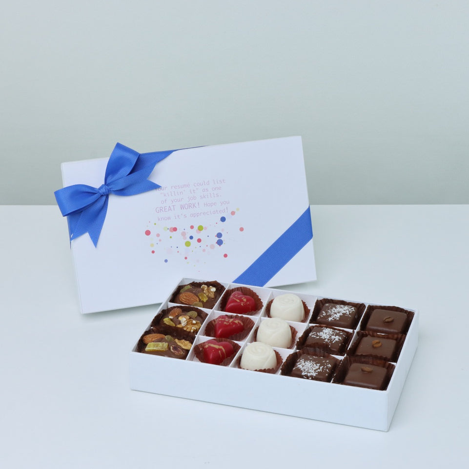 "GREAT WORK " 15-PIECE CHOCOLATE HARD BOX