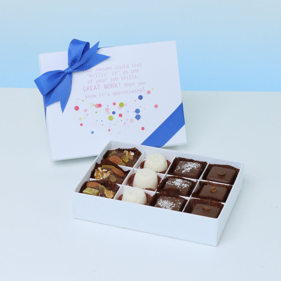 "GREAT WORK " 12- PIECE CHOCOLATE HARD BOX