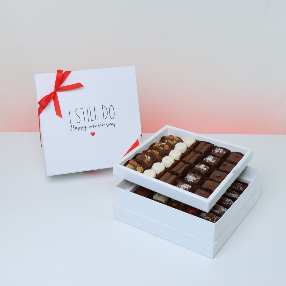 "I STILL DO"  ANNIVERSARY  2-LAYER CHOCOLATE HARD BOX