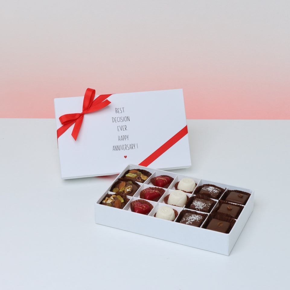 "BEST DECISION EVER" ANNIVERSARY 15-PIECE CHOCOLATE HARD BOX