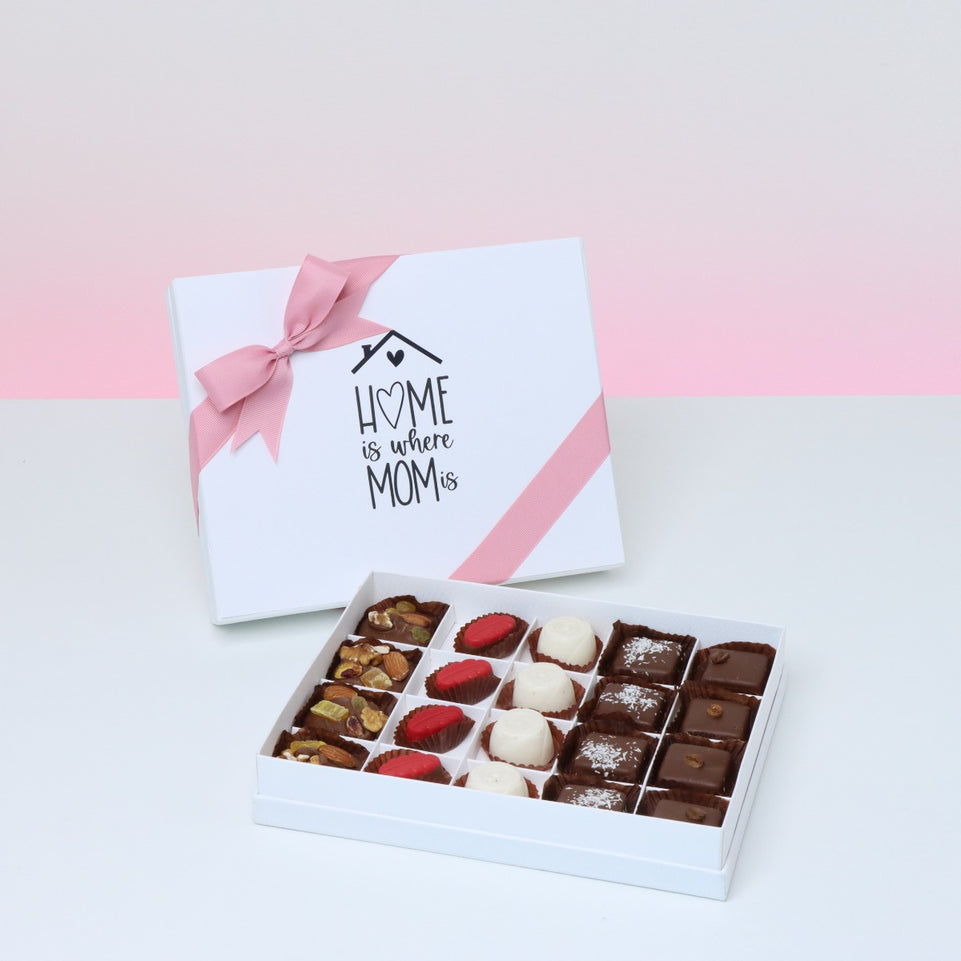 "MOTHER'S DAY" HOME IS MOM DESIGNED 20-PIECE CHOCOLATE HARD BOX