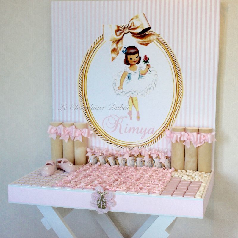 VINTAGE BALLERINA BABY GIRL CHOCOLATE WOOD STAND