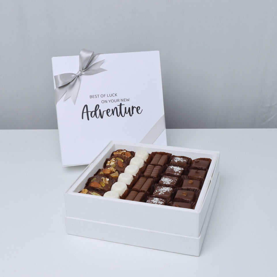 "GOOD LUCK ON YOUR NEW ADVENTURE" PREMIUM CHOCOLATE HARD BOX