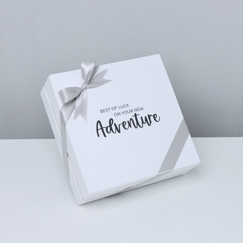 "GOOD LUCK ON YOUR NEW ADVENTURE" 2-LAYER CHOCOLATE HARD BOX