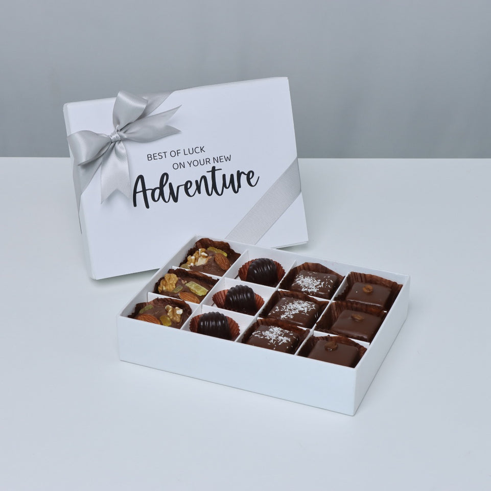 "GOOD LUCK ON YOUR NEW ADVENTURE" 12-PIECE CHOCOLATE HARD BOX