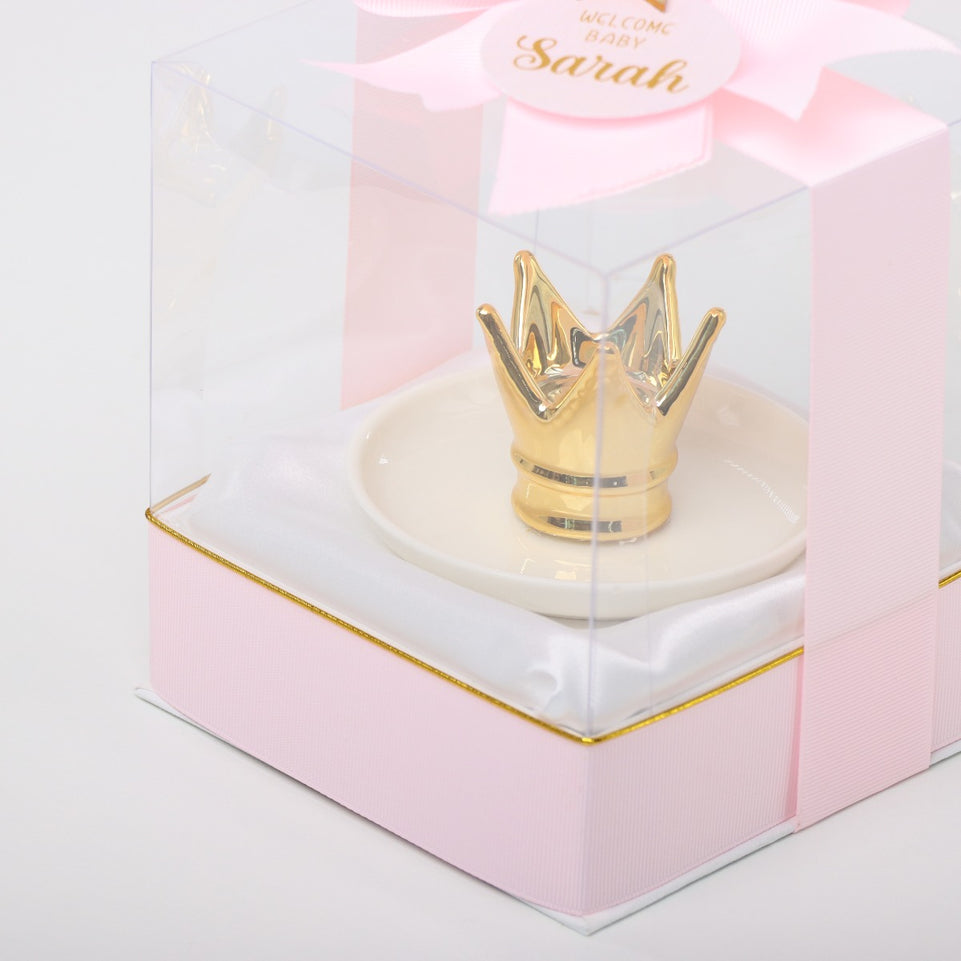 WELCOME BABY PERSONALIZED CERAMIC CROWN HOLDER CLEAR BOX