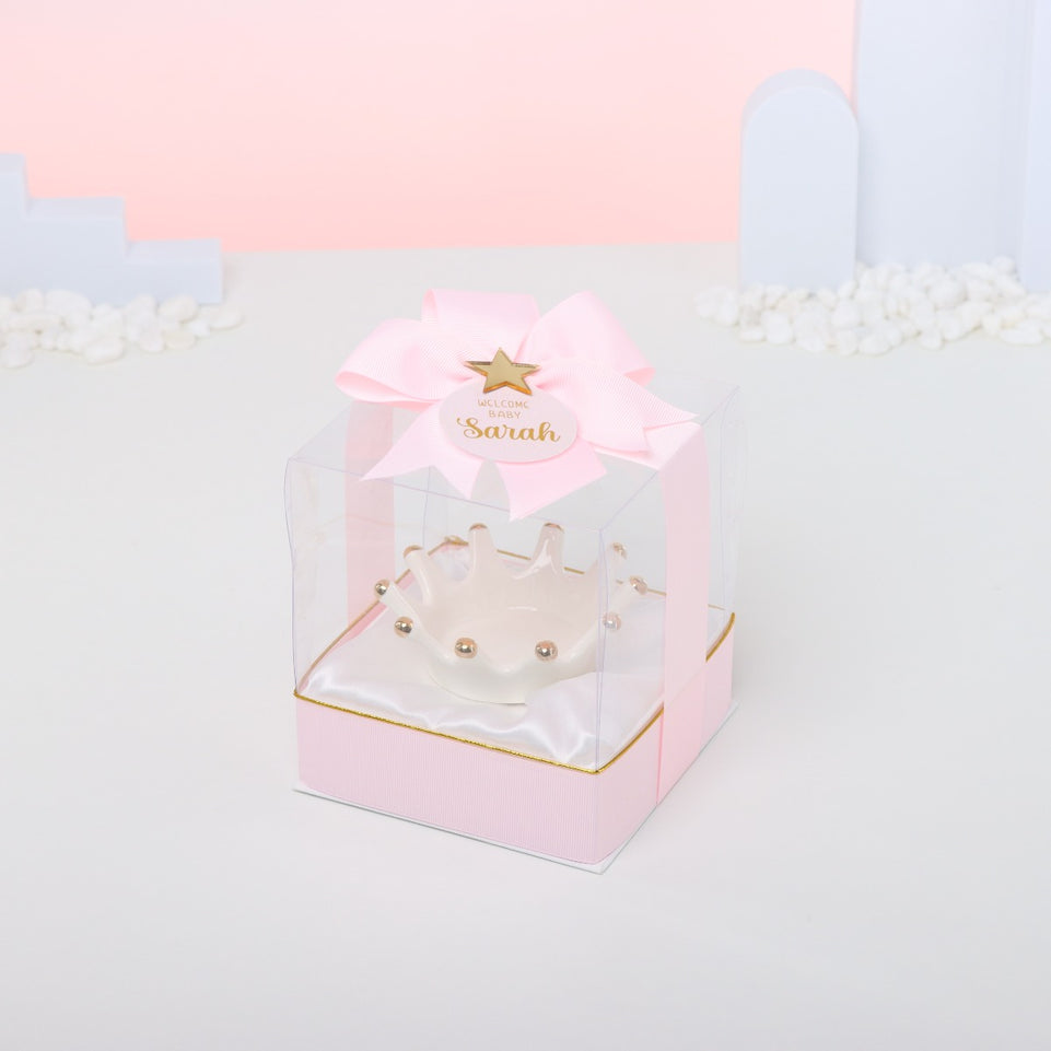 WELCOME BABY PERSONALIZED CERAMIC CROWN HOLDER CLEAR BOX