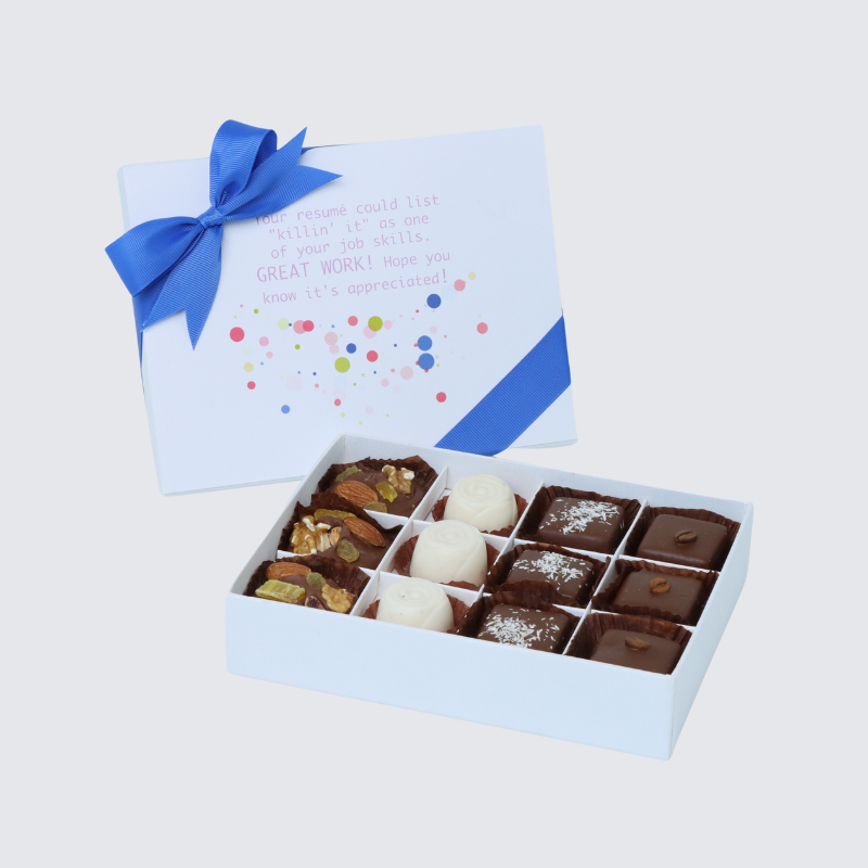 "GREAT WORK " 12- PIECE CHOCOLATE HARD BOX