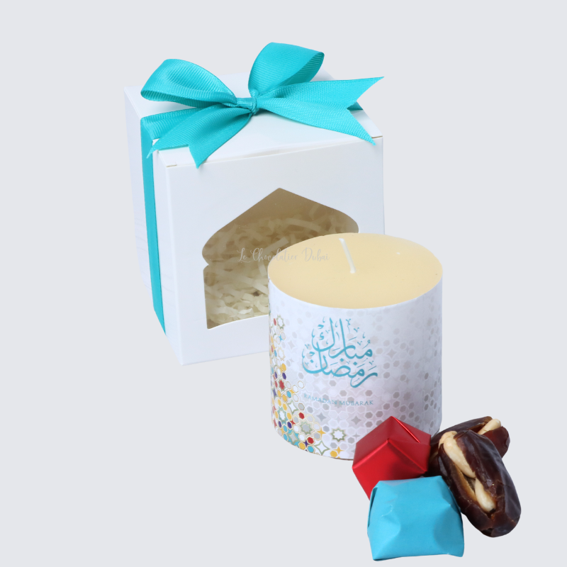 RAMADAN DESIGNED CANDLE WITH CHOCOLATE AND DATES SOFT BOX