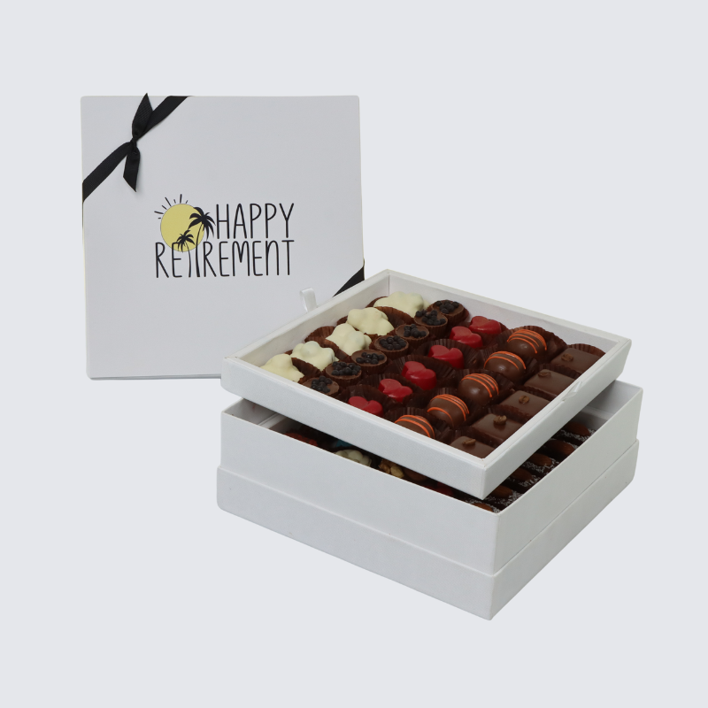 "HAPPY RETIREMENT" DESIGNED 2-LAYER CHOCOLATE HARD BOX