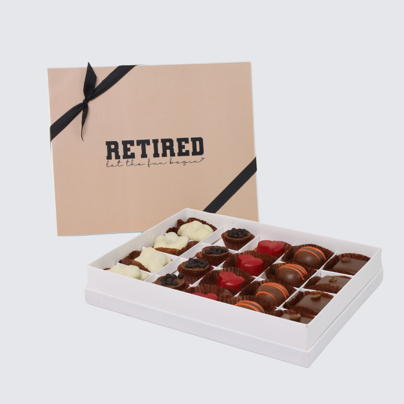 "LET THE FUN BEGIN" RETIREMENT 20-PIECE CHOCOLATE HARD BOX