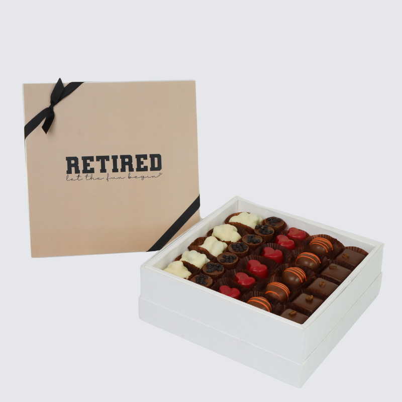 "LET THE FUN BEGIN" RETIREMENT PREMIUM CHOCOLATE HARD BOX